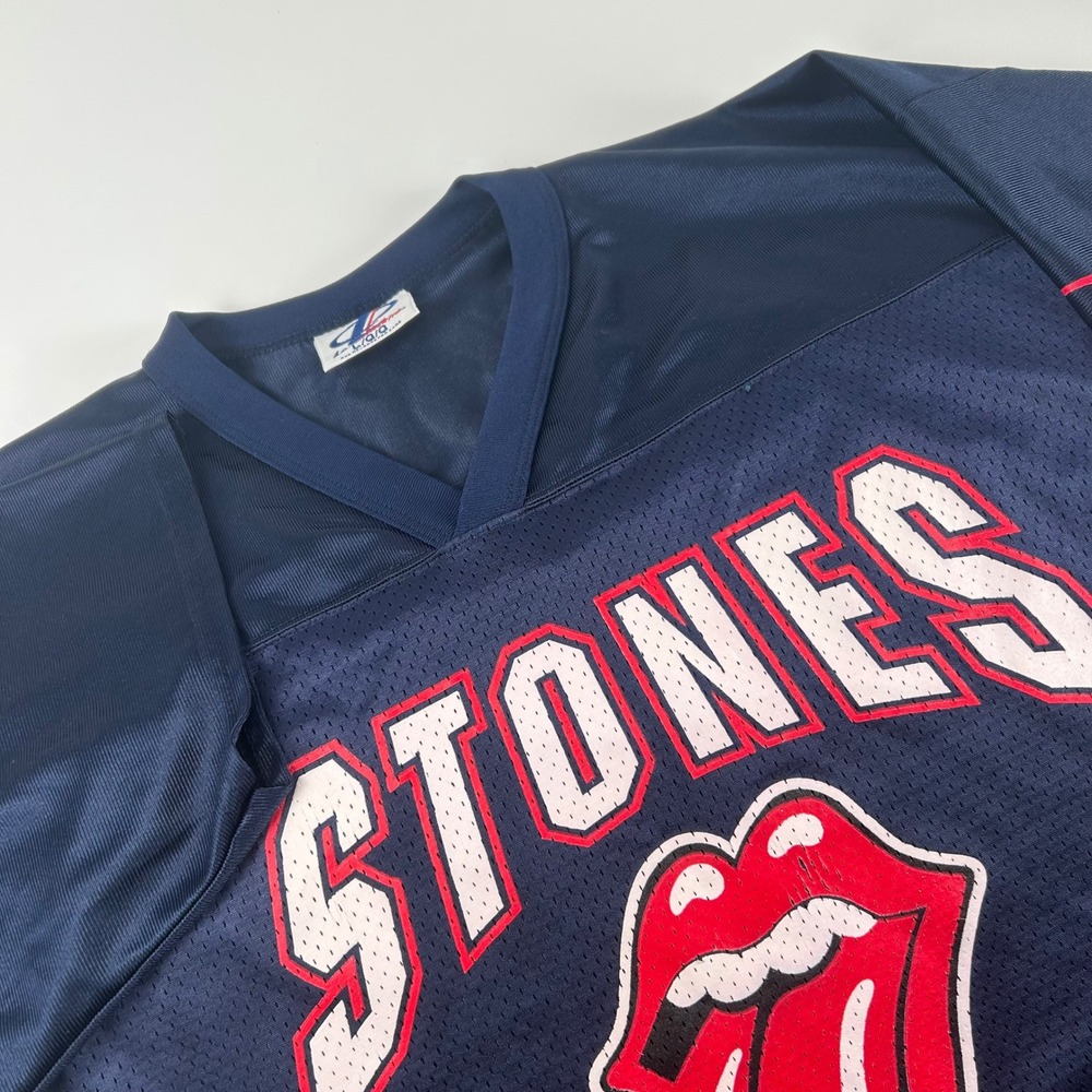 Vintage 1997 Rolling Stones L Bridges to Babylon Logo Athletic Jersey Navy Blue